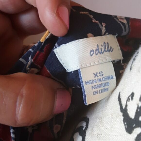 💫💫💫ANTHROPOLOGIE ODILLE BLUE FLORAL COWLNECK RUFFLE CAP SLEEVE TOP XS - Picture 4 of 5